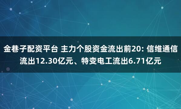 金巷子配资平台 主力个股资金流出前20: 信维通信流出12.30亿元、特变电工流出6.71亿元